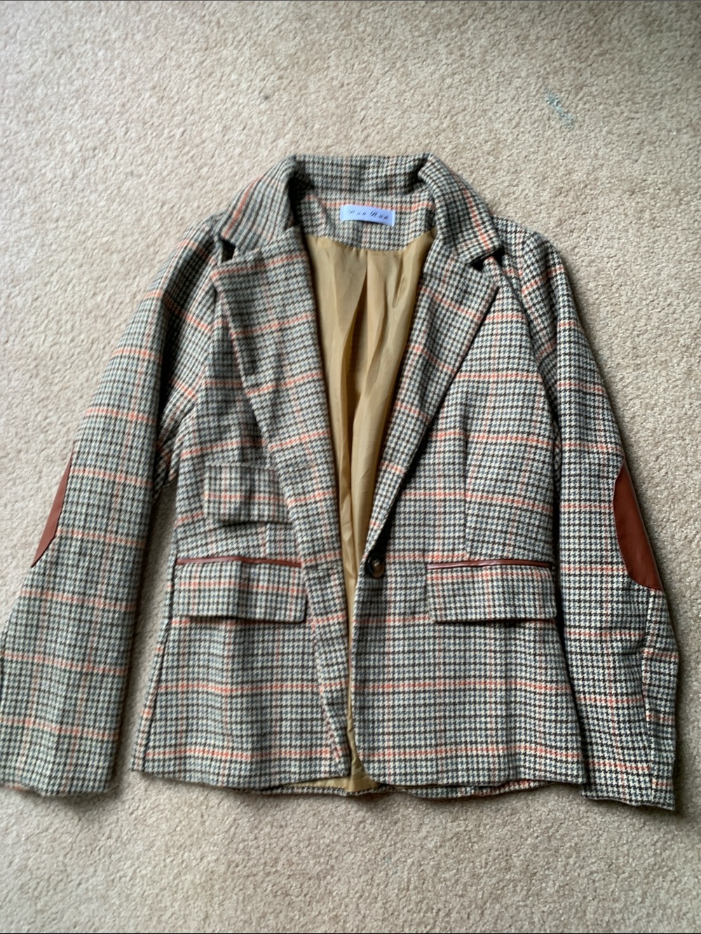 Tweed Button Up Blazer with Brown Elbow Patches